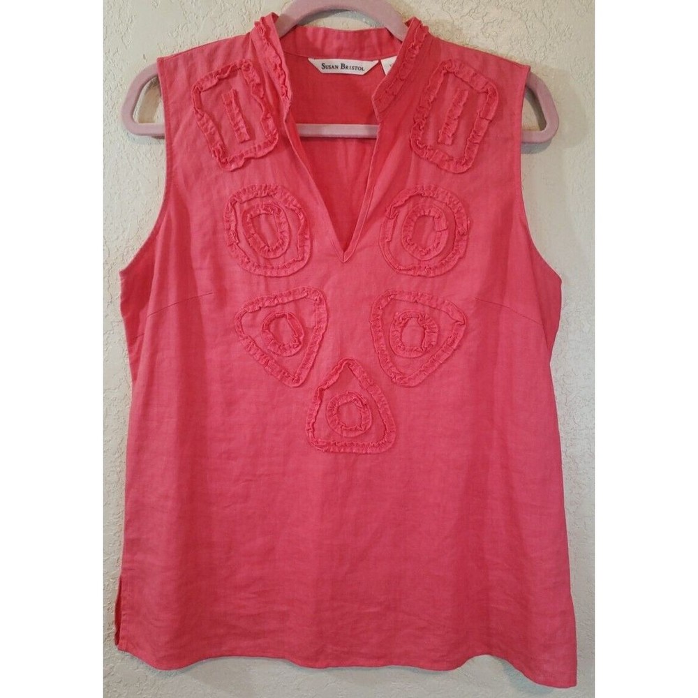 Susan Bristol Tunic 100% linen Sleeveless V-Neck Size Medium Coral